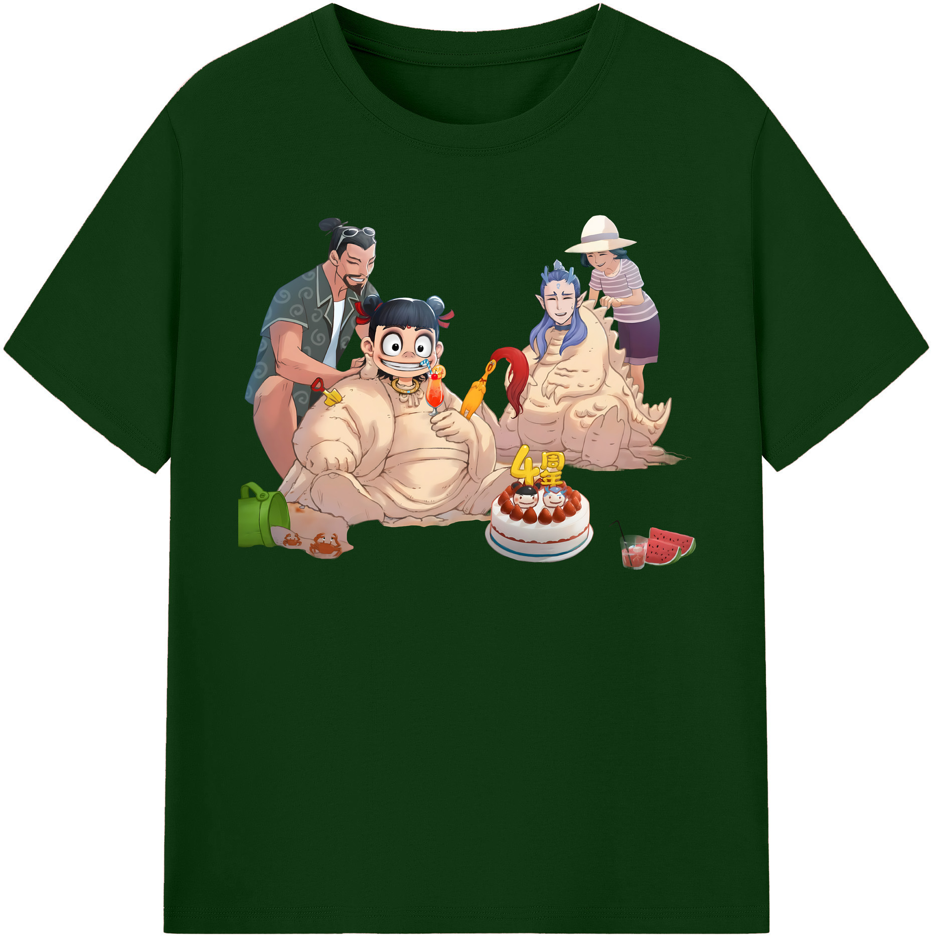 （画像用） Ne Zha 2 ナタ 魔童の大暴れ 綿100％半袖Tシャツ（フロントプリント）